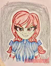 Size: 2329x2978 | Tagged: safe, artist:adammasterart, derpibooru import, equestria girls, crossover, equestria girls-ified, evil grin, grin, meme, smiling, smirk, smug, smug wendy's, solo, traditional art, wendy's