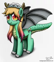 Size: 878x1000 | Tagged: safe, artist:rockingscorpion, derpibooru import, ponified, dracony, dragon, hybrid, pony, claws, crossover, fangs, female, miss kobayashi's dragon maid, solo, tohru, wings