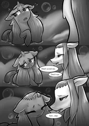 Size: 1512x2150 | Tagged: safe, artist:moonseeker, derpibooru import, oc, oc:hexuas sword, oc:sketchy skylar, unofficial characters only, pony, comic:let's talk redux, comic, eyelashes, female, incest, male, mare, monochrome, shipping, speech bubble, stallion