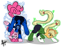 Size: 781x605 | Tagged: safe, artist:cynos-zilla, derpibooru import, applejack, pinkie pie, earth pony, pony, blue lantern corps, crossover, duo, female, green lantern (comic), green lantern corps, mare, simple background, transparent background