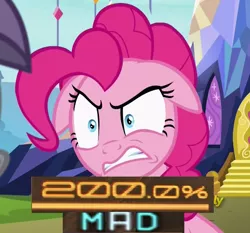 Size: 510x475 | Tagged: safe, derpibooru import, edit, edited screencap, editor:watermelon changeling, screencap, maud pie, pinkie pie, earth pony, pony, rock solid friendship, 200% mad, angry, caption, cropped, discovery family logo, expand dong, exploitable meme, floppy ears, image macro, meme, text, twilight's castle