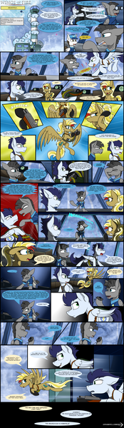 Size: 2460x8500 | Tagged: safe, artist:dangercloseart, derpibooru import, fast clip, manerick, soarin', whiplash, oc, oc:kitty hawk, pony, comic:wings of fire, absurd resolution, comic, flying, weapon