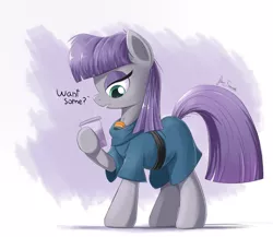 Size: 2250x1950 | Tagged: safe, artist:bugplayer, derpibooru import, boulder (pet), maud pie, earth pony, pony, rock solid friendship, clothes, cup, dialogue, duo, eyeshadow, female, lidded eyes, makeup, mare, rock