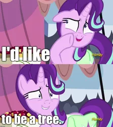 Size: 1256x1406 | Tagged: safe, derpibooru import, edit, edited screencap, screencap, starlight glimmer, pony, rock solid friendship, caption, crossing the memes, exploitable meme, i'd like to be a tree, image macro, meme, solo, starlight's confessions, text