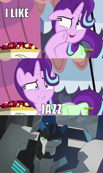 Size: 1004x1687 | Tagged: safe, derpibooru import, edit, edited screencap, screencap, starlight glimmer, pony, rock solid friendship, comic, exploitable meme, jazz, meme, screencap comic, starlight's confessions, transformers, transformers robots in disguise (2015), ya like jazz?