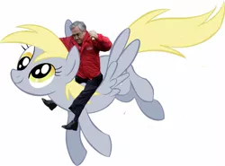 Size: 1411x1043 | Tagged: safe, artist:robopony, derpibooru import, derpy hooves, human, pegasus, pony, action piñi, best possible thing, chile, humans riding ponies, riding, sebastian piñera, simple background, the worst possible thing, white background