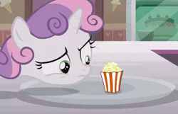 Size: 691x446 | Tagged: safe, derpibooru import, edit, edited screencap, screencap, sweetie belle, pony, forever filly, exploitable meme, food, meme, popcorn, solo, sweetie's plate