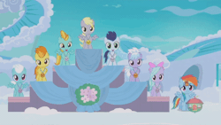 Size: 900x506 | Tagged: safe, derpibooru import, screencap, cloudchaser, derpy hooves, fleetfoot, flitter, lightning dust, rainbow dash, soarin', spitfire, pony, parental glideance, animated, cute, cutechaser, cutefire, dashabetes, derpabetes, diafleetes, dustabetes, female, filly, filly derpy, flitterbetes, gif, soarinbetes, younger