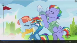 Size: 1600x900 | Tagged: safe, derpibooru import, screencap, bow hothoof, rainbow dash, windy whistles, pony, parental glideance, father and child, father and daughter, female, husband and wife, male, mother and child, mother and daughter, noogie, rainbow dash's parents, shipping, squishy cheeks, straight, windyhoof