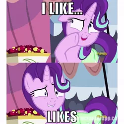 Size: 640x640 | Tagged: safe, derpibooru import, edit, edited screencap, screencap, starlight glimmer, pony, rock solid friendship, caption, exploitable meme, image macro, meme, solo, starlight's confessions, text, upvote bait