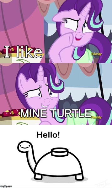 Size: 500x841 | Tagged: safe, derpibooru import, edit, edited screencap, screencap, starlight glimmer, pony, rock solid friendship, asdfmovie, exploitable meme, meme, mine turtle, starlight's confessions, this will end in death, this will end in explosions