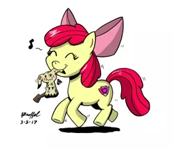 Size: 1024x879 | Tagged: adorabloom, apple bloom, artist:cartoon-eric, cute, cutie mark, derpibooru import, mimikyu, mouth hold, pokémon, safe, simple background, solo, the cmc's cutie marks, white background