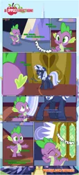 Size: 1919x4225 | Tagged: safe, artist:estories, derpibooru import, spike, oc, oc:silverlay, dragon, pony, unicorn, comic:a(pple)ffection, absurd resolution, angry, censored vulgarity, comic, female, grawlixes, mare