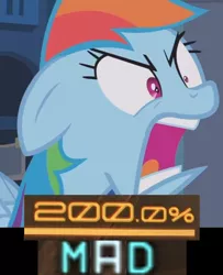 Size: 678x834 | Tagged: safe, derpibooru import, edit, edited screencap, editor:watermelon changeling, screencap, rainbow dash, pegasus, pony, parental glideance, 200% mad, angry, caption, cropped, expand dong, exploitable meme, faic, image macro, meme, open mouth, ragebow dash, rainbow dash is best facemaker, solo, text