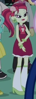 Size: 119x326 | Tagged: safe, derpibooru import, screencap, nolan north, paisley, rose heart, equestria girls, equestria girls (movie), background human, bracelet, clothes, cropped, ear piercing, earring, fall formal outfits, flower, flower in hair, high heels, jewelry, lidded eyes, necklace, piercing, shoes