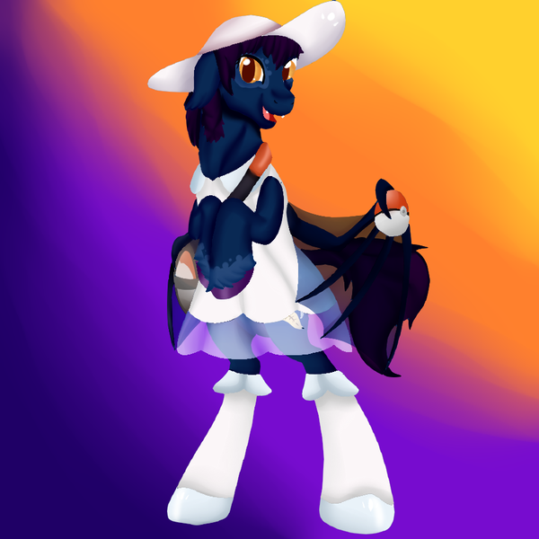 Size: 900x900 | Tagged: safe, artist:bevendre, derpibooru import, oc, oc:midnight oil, unofficial characters only, bat pony, pony, clothes, lillie, pokémon, rearing, solo