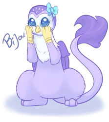 Size: 707x792 | Tagged: safe, artist:carousel~, derpibooru import, oc, oc:bijou, unofficial characters only, gryphon, blue eyes, bow, griffon oc, purple, shading, sitting, solo