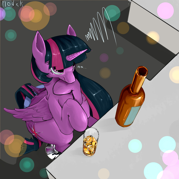 Size: 2000x2000 | Tagged: safe, artist:modak, derpibooru import, twilight sparkle, twilight sparkle (alicorn), alicorn, pony, alcohol, confound these ponies, korean, perspective, solo, whiskey