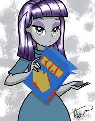 Size: 1024x1305 | Tagged: safe, artist:alligatorgummy, derpibooru import, boulder (pet), maud pie, equestria girls, rainbow rocks, box, clothes, credits, end credits, female, looking at you, shine like rainbows, signature, solo