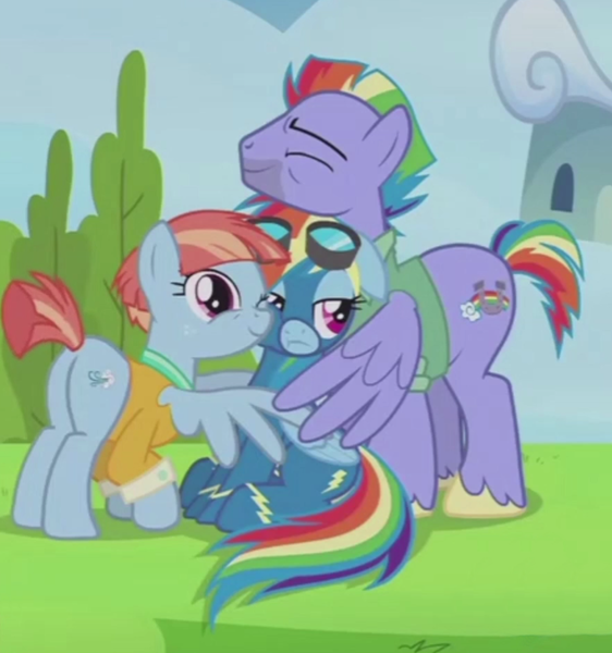 Size: 883x943 | Tagged: safe, derpibooru import, screencap, bow hothoof, rainbow dash, windy whistles, pony, parental glideance, clothes, cropped, cuddling, female, hug, male, nuzzling, rainbow dash's parents, shipping, straight, unamused, uniform, windyhoof, winghug, wonderbolts uniform