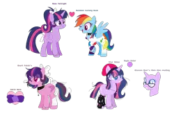 Size: 1436x958 | Tagged: semi-grimdark, artist:nikkitatheanimefan, derpibooru import, rainbow dash, twilight sparkle, twilight sparkle (alicorn), oc, oc:heart patch's, oc:star shine, alicorn, pony, fanfic:rainbow factory, clothes, female, half-siblings, lab coat, lesbian, magical lesbian spawn, magical parthenogenic spawn, mama twilight, mare, offspring, parent:rainbow dash, parent:twilight sparkle, parents:twidash, rainbow factory dash, shipping, simple background, transparent background, twidash