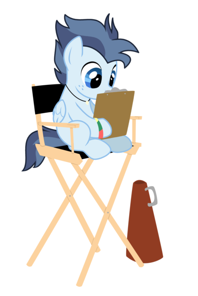 Size: 3225x4814 | Tagged: safe, artist:lostinthetrees, derpibooru import, oc, oc:silver span, unofficial characters only, pegasus, pony, absurd resolution, babscon, chair, clipboard, director's chair, high res, male, megaphone, simple background, sitting, solo, stallion, transparent background