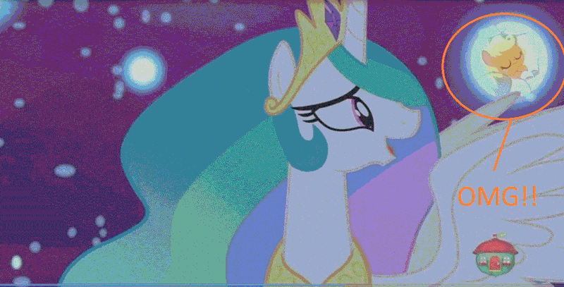 Size: 1294x658 | Tagged: safe, derpibooru import, edit, edited screencap, screencap, applejack, bright mac, pear butter, princess celestia, alicorn, pony, a royal problem, animated, applejack's parents, baby, baby pony, babyjack, brightbutter, dream, dream orbs, dream realm, dream walker celestia, female, foal, gif, male, mare, shipping, straight, younger