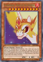 Size: 419x610 | Tagged: safe, derpibooru import, edit, edited screencap, screencap, daybreaker, pony, a royal problem, card, ccg, evil grin, grin, smiling, solo, trading card, trading card edit, yu-gi-oh!