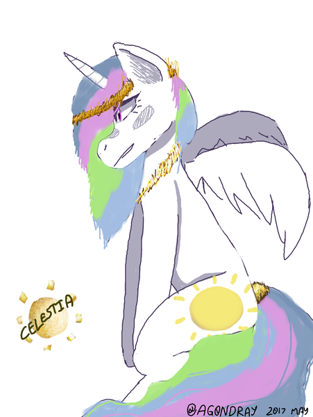 Size: 688x916 | Tagged: safe, artist:itzdatag0ndray, derpibooru import, princess celestia, alicorn, pony, 3ds, colors! 3d, gold, jewelry, necklace, nintendo, simple background, solo, white background