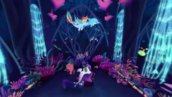 Size: 1366x768 | Tagged: derpibooru import, dolphin, my little pony: the movie, octopus, rainbow dash, rarity, safe, seaponified, seapony (g4), seapony rainbow dash, seapony rarity, species swap, underwater