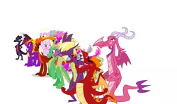 Size: 1600x944 | Tagged: safe, derpibooru import, ballista, fume, garble, spear (dragon), oc, oc:katelynn kilgore, dragon, pony, unicorn, blushing, crossover, cynder, simple background, spyro the dragon, vector, white background