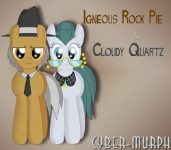 Size: 3855x3384 | Tagged: safe, artist:cyber-murph, derpibooru import, cloudy quartz, igneous rock pie, pony, couple, female, frown, glasses, hat, husband and wife, male, necktie, pinkie pie's parents, quartzrock, shipping, signature, straight