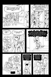 Size: 3300x4952 | Tagged: safe, artist:leon-z, derpibooru import, lord tirek, princess celestia, trixie, oc, oc:thunderbolt, pony, unicorn, comic:returns endings & beginnings, absurd resolution, comic, female, guard, mare, possessed