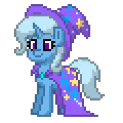 Size: 600x600 | Tagged: safe, artist:radical user 76, derpibooru import, trixie, pony, unicorn, cape, clothes, female, hat, mare, pixel art, simple background, solo, transparent background, trixie's cape, trixie's hat