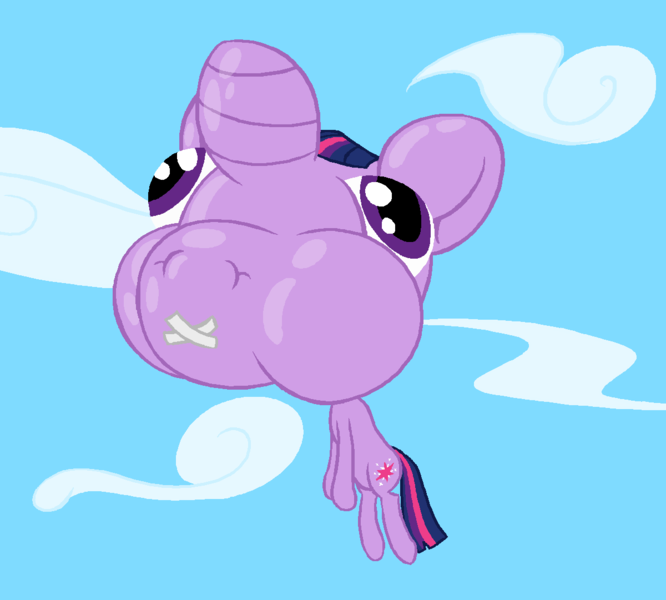 Size: 1200x1081 | Tagged: artist:wydart, derpibooru import, floating, inflated head, inflation, it's twilight sparkle's balloon, safe, solo, tape, twilight sparkle