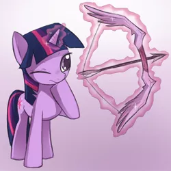 Size: 600x600 | Tagged: archery, arrow, artist:keterok, bow and arrow, bow (weapon), derpibooru import, magic, safe, solo, telekinesis, twilight sparkle, weapon