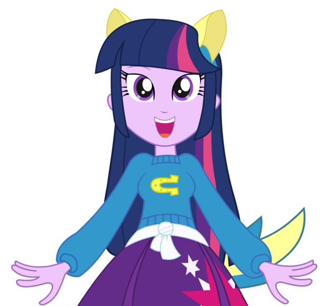 Size: 1458x1354 | Tagged: safe, artist:negasun, derpibooru import, twilight sparkle, equestria girls, equestria girls (movie), clothes, cute, helping twilight win the crown, looking at you, open mouth, pony ears, simple background, skirt, solo, sweater, transparent background, vector, wondercolts, wondercolts uniform