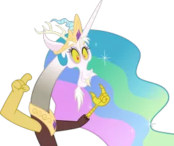 Size: 5000x4173 | Tagged: absurd resolution, artist:stjonal, crown, derpibooru import, discord, discord's celestia face, dungeons and discords, jewelry, pointing, princess celestia, regalia, safe, simple background, solo, .svg available, transparent background, vector