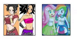 Size: 1256x664 | Tagged: safe, artist:the-butch-x, derpibooru import, fluttershy, rainbow dash, saiyan, equestria girls, caulifla, comparison, dragon ball super, dragon ball z, kale (dragon ball)