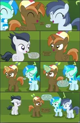 Size: 4550x7000 | Tagged: safe, artist:cyanlightning, derpibooru import, button mash, rumble, shady daze, oc, oc:cyan lightning, alicorn, earth pony, pegasus, pony, unicorn, comic:cyan's adventure, .svg available, absurd resolution, alicornified, blushing, buttoncorn, clothes, colt, comic, female, filly, hat, magic, male, race swap, rule 63, scarf, vector