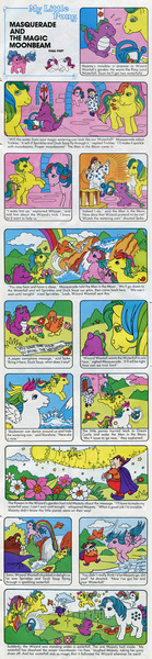 Size: 632x2737 | Tagged: safe, derpibooru import, official, duck soup, majesty, masquerade (g1), skydancer, spike (g1), sprinkles (g1), starshine, trickles, whizzer, pony, comic:my little pony (g1), comic, g1, magic horseshoes, man in the moon, masquerade and the magic moonbeam, ransom note, rescue, self-rescuing princess, waterfall, watering can, wizard wantall