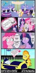 Size: 1571x3161 | Tagged: safe, artist:shujiwakahisaa, derpibooru import, applejack, fluttershy, pinkie pie, rainbow dash, rarity, soarin', spitfire, twilight sparkle, twilight sparkle (alicorn), alicorn, earth pony, pegasus, pony, unicorn, comic:the magic of pregnancy, alternate hairstyle, bad pinkie, card, clothes, comic, crossing the line twice, dark comedy, dead, dialogue, eyes closed, female, funeral, laughing, male, mane six, open mouth, pointy ponies, pregnant, right to left, rocking chair, scrunchie, smiling, speech bubble, suit, sweat, we are going to hell