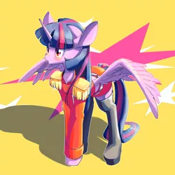 Size: 2000x2000 | Tagged: safe, artist:unousaya, derpibooru import, twilight sparkle, twilight sparkle (alicorn), alicorn, pony, clothes, female, mare, solo, spread wings, uniform, wings