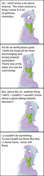 Size: 800x3200 | Tagged: safe, artist:zephyr!, derpibooru import, oc, oc:lilac breeze, unofficial characters only, pegasus, pony, ask lilac breeze, ask, blushing, clothes, comic, female, lilac, scarf, simple background, solo, talking, talking to viewer, tumblr, white background