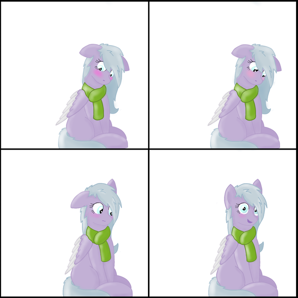 Size: 1595x1595 | Tagged: safe, artist:zephyr!, derpibooru import, oc, oc:lilac breeze, unofficial characters only, pegasus, pony, blushing, clothes, comic, female, lilac, scarf, solo