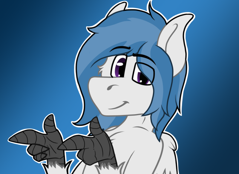 Size: 931x678 | Tagged: safe, artist:koonzypony, derpibooru import, oc, oc:delta dart, unofficial characters only, bat pony, hippogriff, pony, twilight sparkle's secret shipfic folder, finger gun, finger guns, gradient background, simple background, smiling, smirk, smug, solo, talons, wings