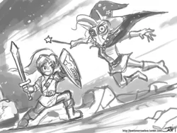 Size: 1000x750 | Tagged: artist:johnjoseco, ask gaming princess luna, crossover, derpibooru import, grayscale, human, humanized, link, monochrome, safe, the legend of zelda, the legend of zelda: majora's mask, trixie