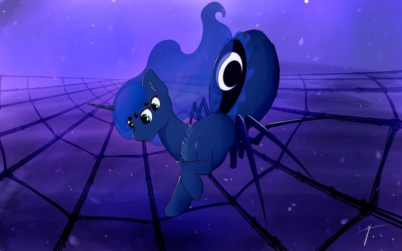 Size: 3200x2000 | Tagged: artist:taxar, derpibooru import, monster pony, original species, princess luna, safe, solo, species swap, spider, spiderluna (species swap), spiderpony, spider web, stars