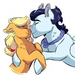 Size: 3000x3000 | Tagged: safe, artist:scarletskitty12, derpibooru import, applejack, soarin', pony, boop, crack shipping, cute, eyes closed, female, jackabetes, male, mare, noseboop, nuzzling, shipping, simple background, smiling, soarinjack, stallion, straight, white background