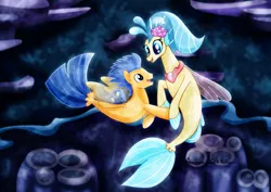 Size: 1600x1131 | Tagged: artist:jucamovi1992, derpibooru import, duo, flash sentry, my little pony: the movie, princess skystar, safe, seaponified, seapony flash sentry, seapony (g4), smiling, species swap, underwater